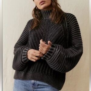 Free People Sweetheart Cable Sweater Black Gray